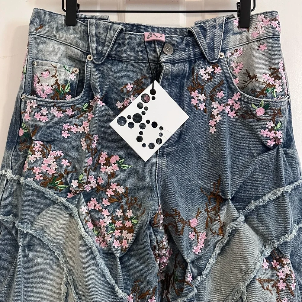 Bad Son CHERRY BLOSSOM DENIM PANTS JEANS Size Small NWT - Picture 5 of 10